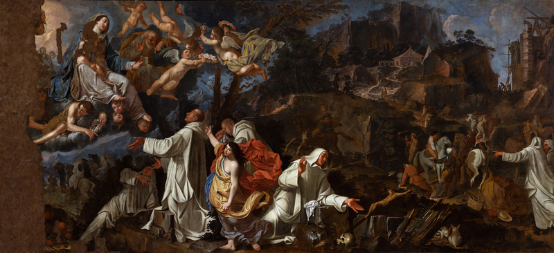 Apparizione della Beata Vergine e San Pietro ai compagni di San Brunone esortandoli a tornare all'eremo della Gran Certosa